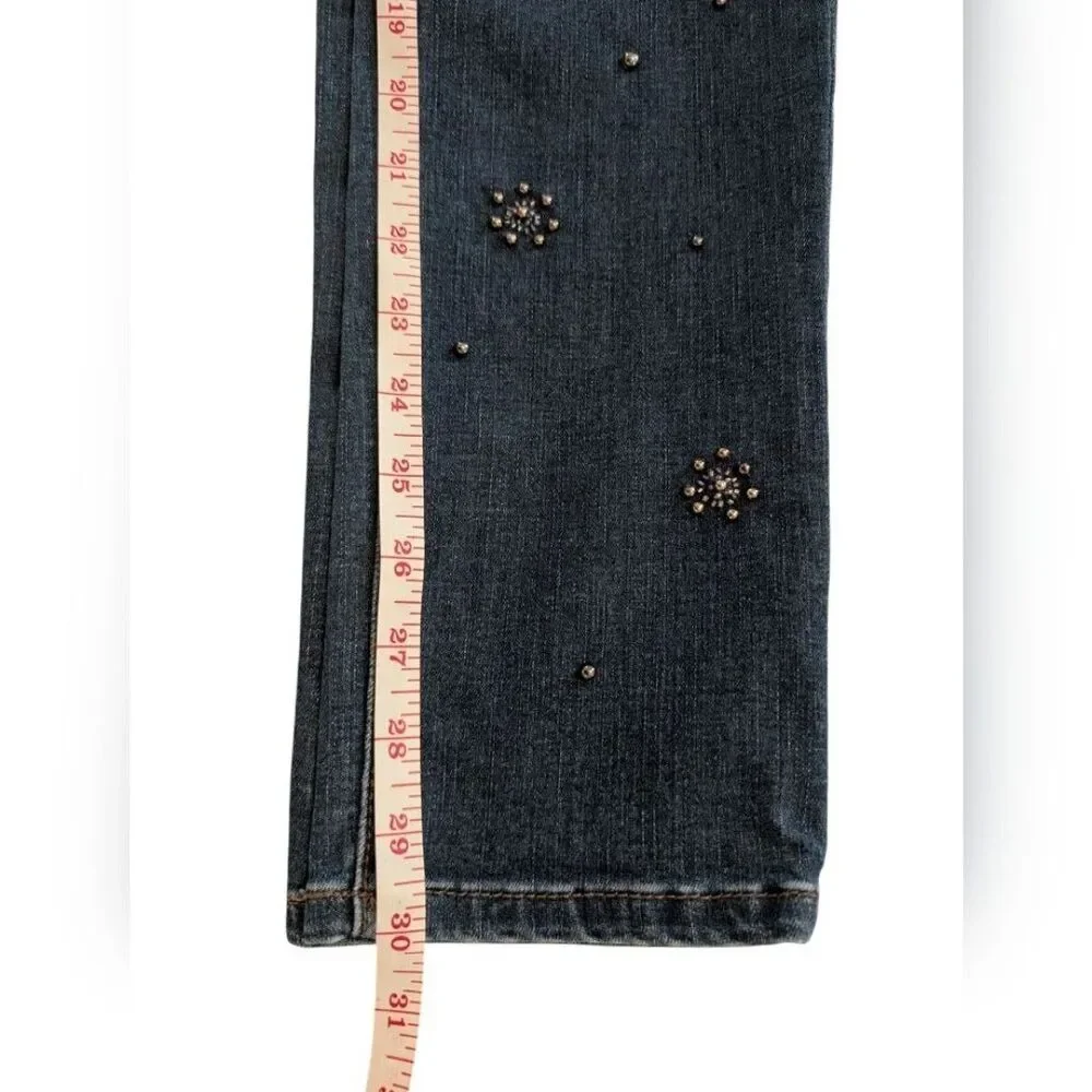 Chico's Dark Blue Denim Gray Beaded Y2K Midrise Ankle Jeans Women's Size 4R - Picture 11 of 12